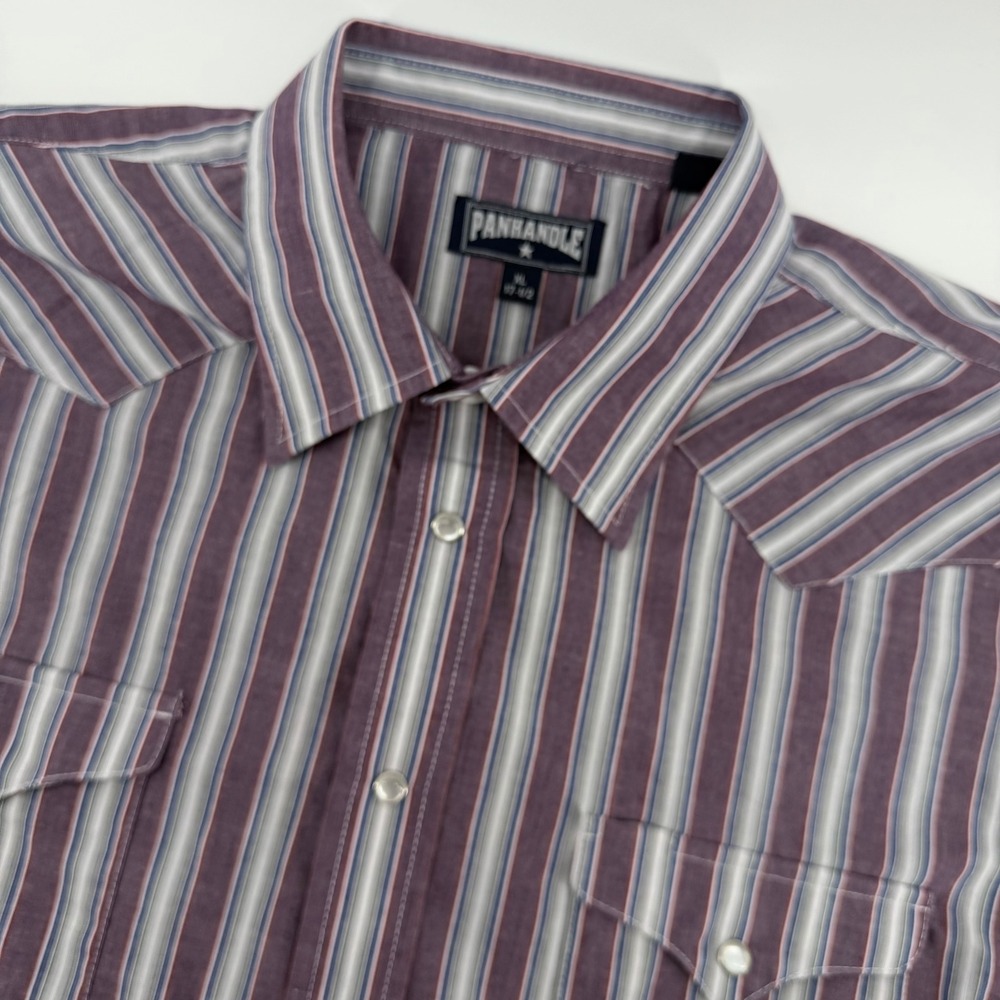 Panhandle Western Shirt Mens XL Purple Striped Pearl Snap Short Sleeve 31S0003